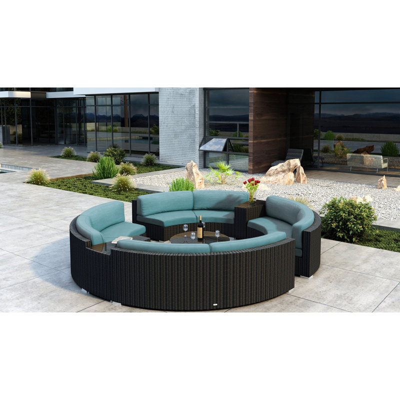 Thornaby 8 - Person Patio Conversation Set with Cushions, Cast Lagoon Sunbrella® Plainweave