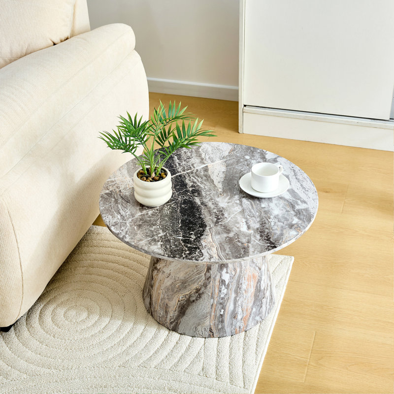 Table basse circulaire en fibres à densité moyenne - 23,6 po de diamètre, placage de 13,7 po de hauteur, texture, ajustement flexible au plateau de table circulaire.