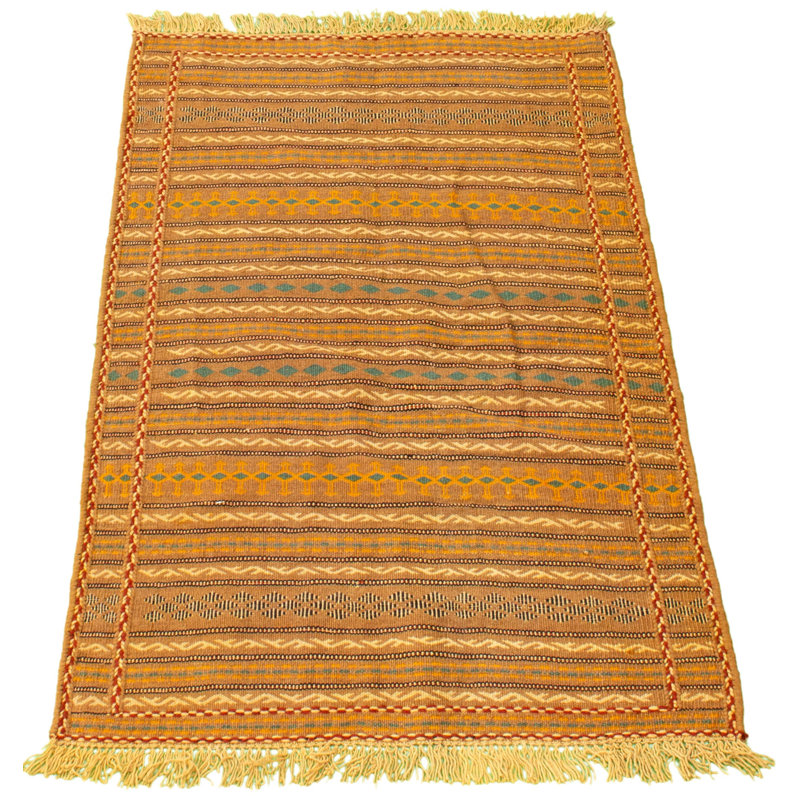 Tapis en laine brun clair / jaune fait à la main Kilim