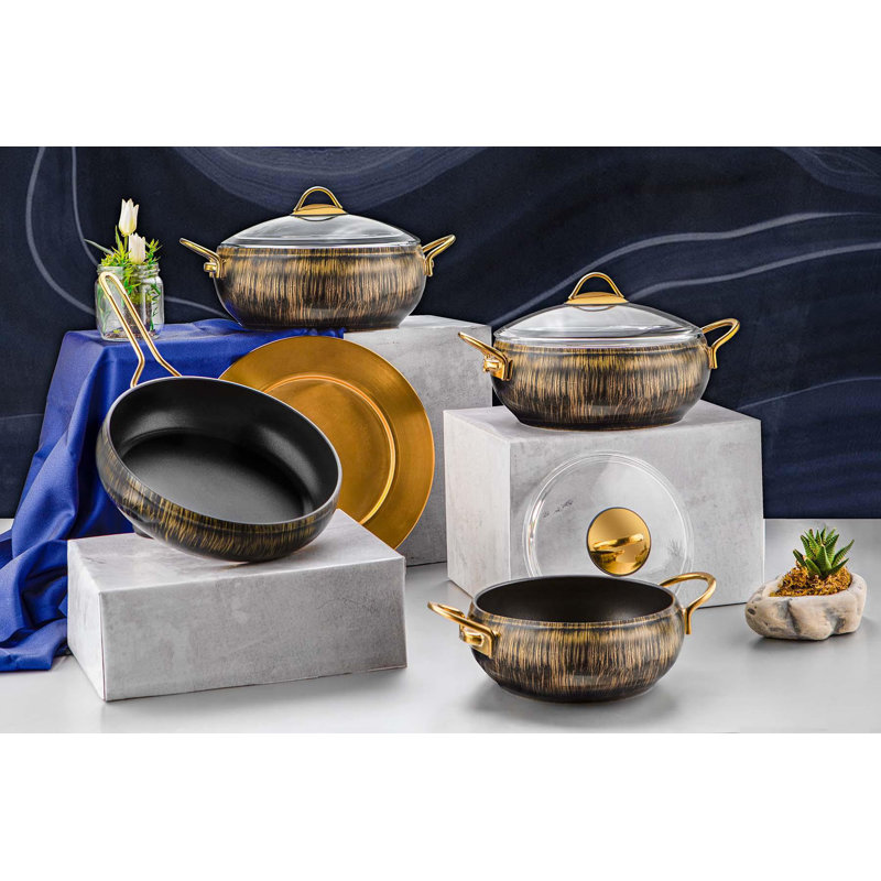 Elmhur 7 - Piece Non-Stick Aluminum Cookware Set, Gold