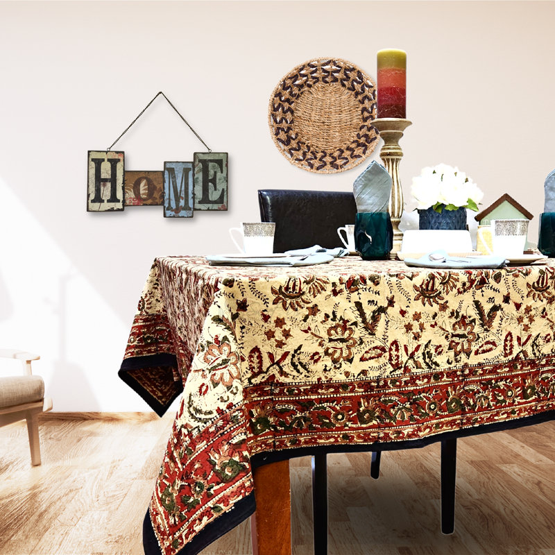 Block Print Cotton Floral Tablecloth Collection, 60" W x 90" L