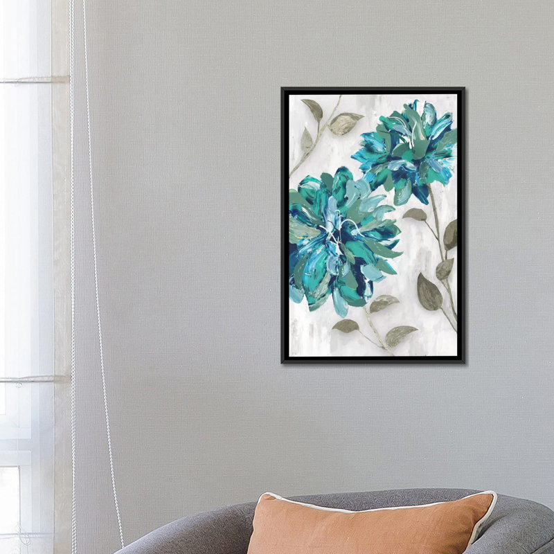« fleuris ii », reproduction d’impression sur toile, H 26 po x l 18 po x P 1,5 po, Toile avec cadre noir, Pas de tapis
