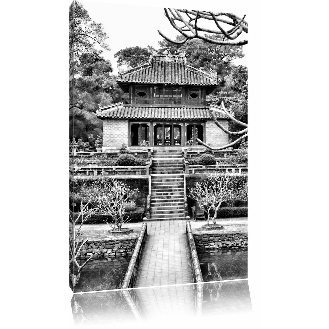 Leinwandbild Chinesischer Tempel in Monochrom