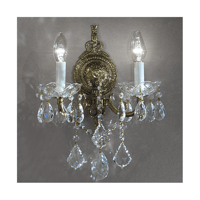 Lampe murale bougie 2 lumières Madrid Imperial, Bronze romain, Crystalique
