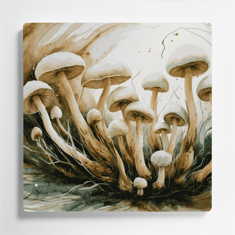 Art mural en métal légumes hêtre champignon beige, H 8 po x l 8 po
