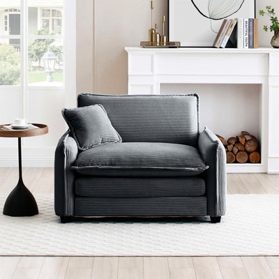 Grey Corduroy Single Deep Seat For Living Room, Bedroom, Home Cinema - Stylish Atmosphere, Fabric, Ergonomic Seating