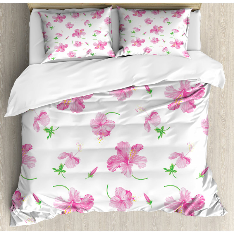 Coastal Polyester Floral Duvet Cover, Queen Duvet Cover + 2 Standard  Shams