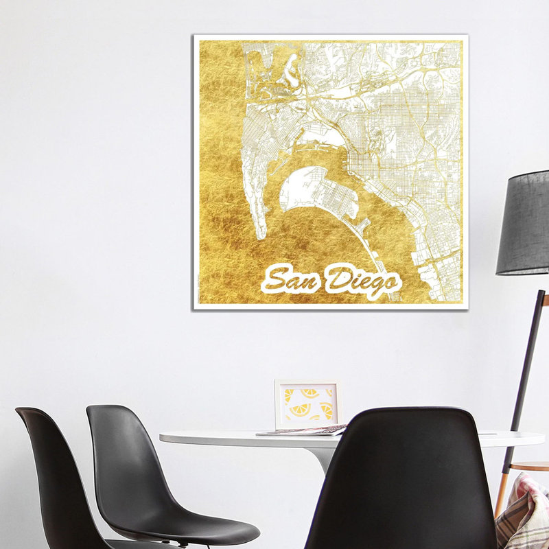 San Diego Leaf Urban Blueprint Map by Hubert Roguski - Wrapped Canvas Painting, 93.98 cm H x 93.98 cm W x 3.175 cm D