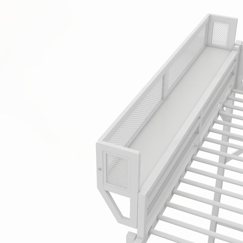 Lit mezzanine pleine grandeur en métal avec échelle et tablettes de rangement, idéal pour les enfants et les adolescents, peu encombrant et durable