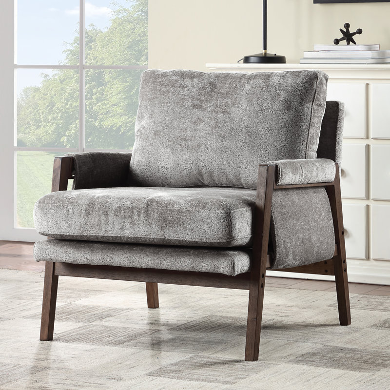 Brayven Wood Upholstered Armchair, Gray Chenille