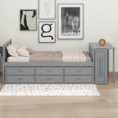Multi-Functional Twin Size Platform Bed With Desk And Bookcase At The End Of The Bed, Trundle And 3 Drawers by Red Barrel Studio
