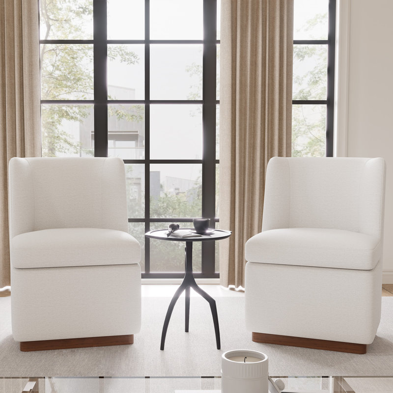 Upholstered Boucle Accent Chair Full Back Barrel Chair Armless Living Room Chairs With Solid Wood Base, Beige Fabric