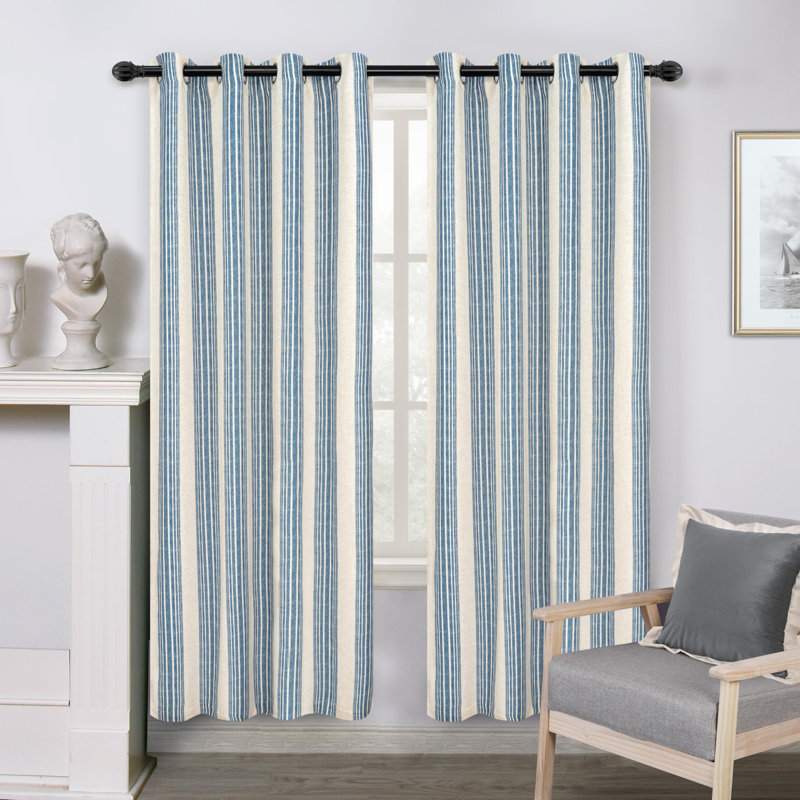 Romelia Saki Print Room Darkening Grommet Curtain Panel, 52" W x 108" L, Blue