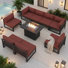 Ensemble de conversation de patio moderne en aluminium 9 pièces avec foyer au propane, ensemble modulaire d'extérieur robuste avec coussins d'une capacité de 500 lb