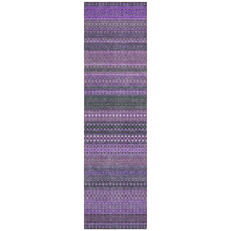 8' Runner Purple Striped Washable Non Skid Indoor Outdoor Runner Rug