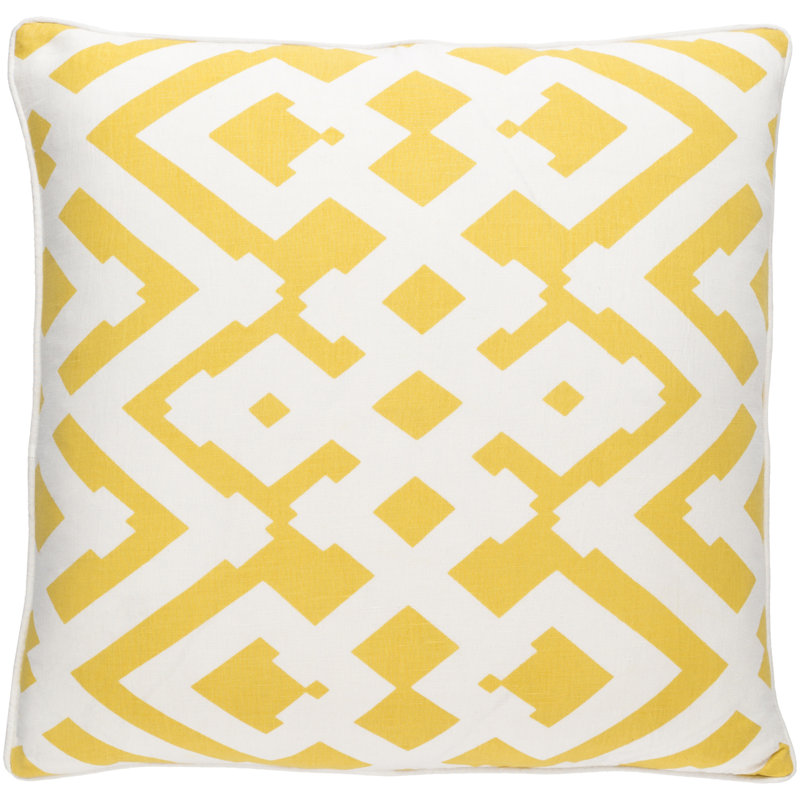 Belford Geometric Linen Throw Pillow, 18" H x 18" W x 4" D, Saffron/Cream