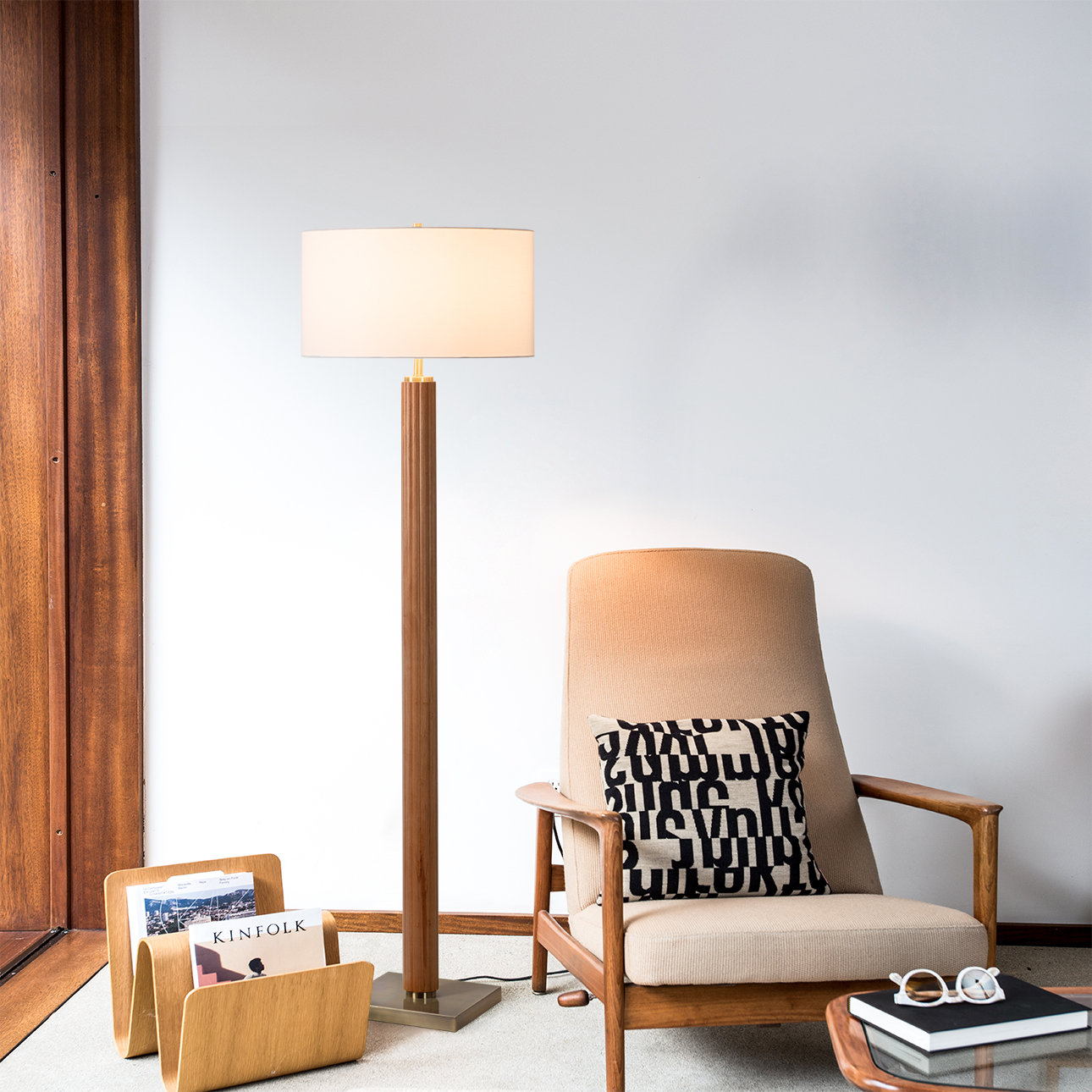 Tambo 62" Linen Floor Lamp, Natural Ash