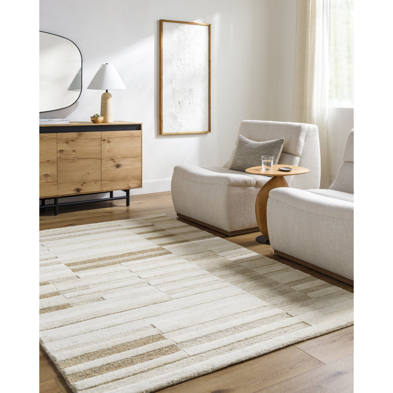 Carmellia Hand Tufted Wool Striped Indoor Rug, Rectangle 5'7" x 6'