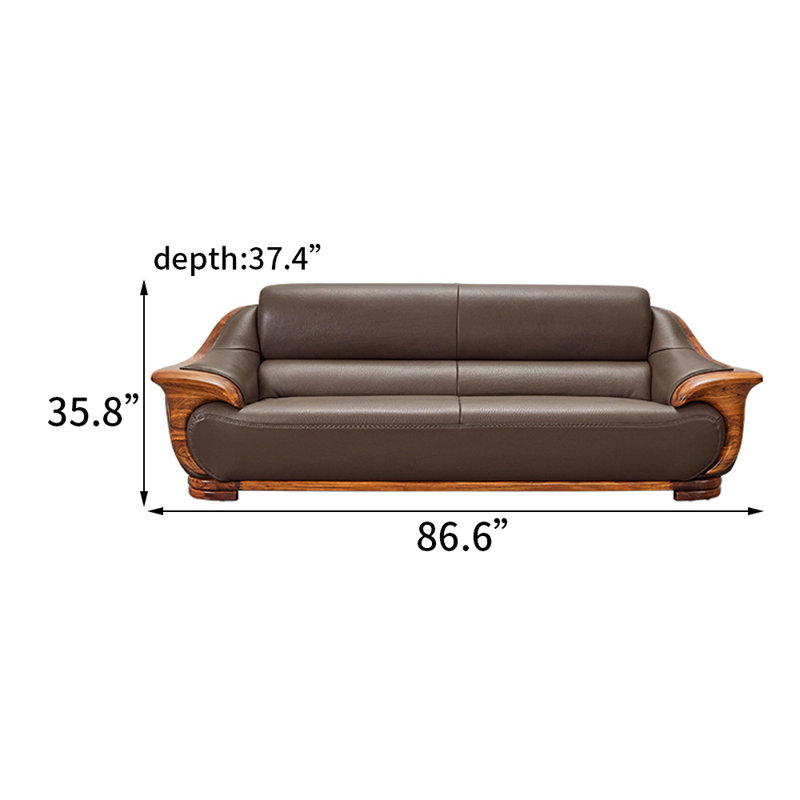 Leather Sofa, 35.8" H x 86.6" W x 37.4" D