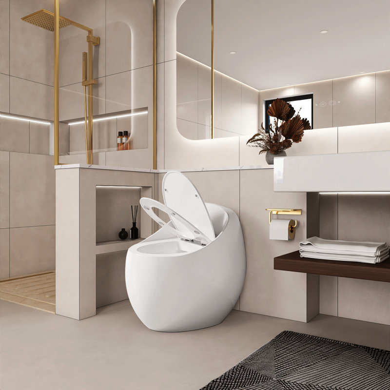 Toilette de salle de bain en céramique en forme d'œuf - blanc brillant, 1,28 chasse simple, accessoire moderne de forme blanche, chasse d'eau douce