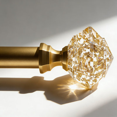 Tringle à rideaux simple réglable avec fleuron en losange translucide, tringle à rideaux télescopique pour fenêtres, finition dorée décorative de luxe, installation facile