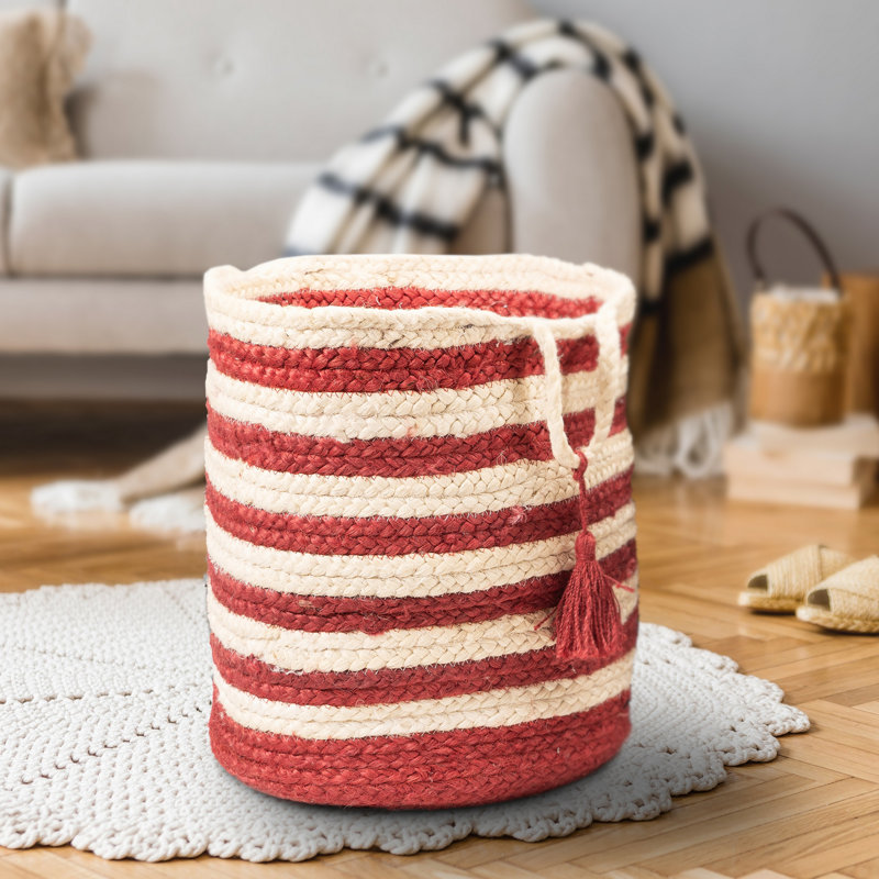 Panier en jute rayé Dovecove, Rouge, H 17 po x l 17 po x P 17 po