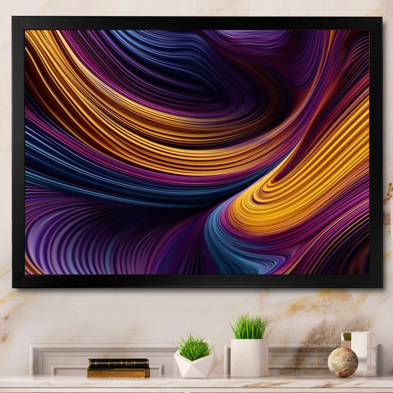 Mauve, jaune, couleurs dansantes I, Toile encadrée noire à coins fermés, H 12 po x l 20 po x P 1 po
