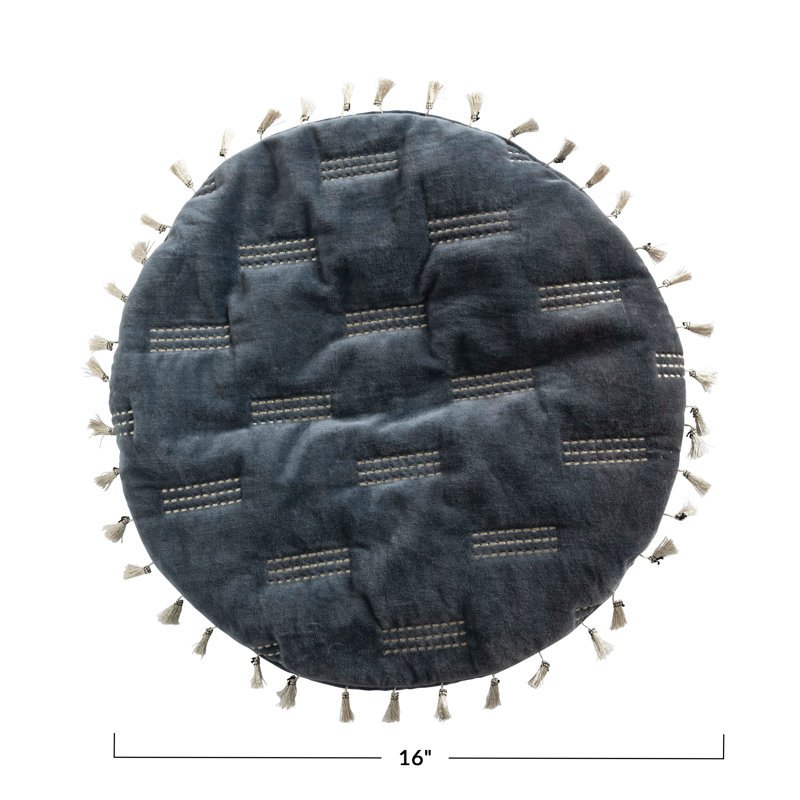 Square Cotton Velvet Pillow with Metallic Embroidery and Tassels