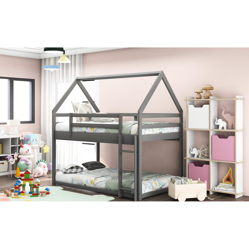 Lit superposé gris avec pin et lit simple pour une longévité incluse