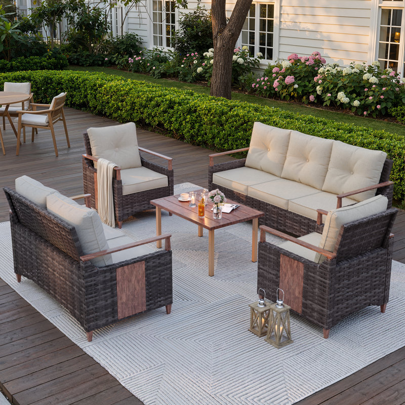 Melvarn 7-Person Wicker Patio Conversation Sets Outdoor Furniture Set With Cushions, Beige