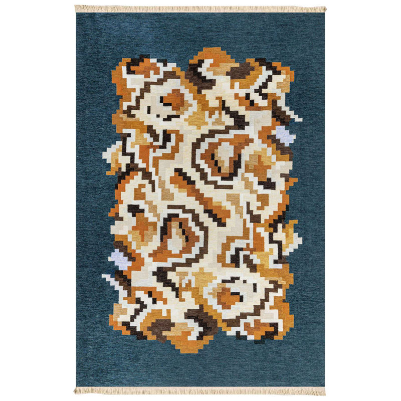 Blue Pixel Art Leopard Pelt Accent Rug, Blue