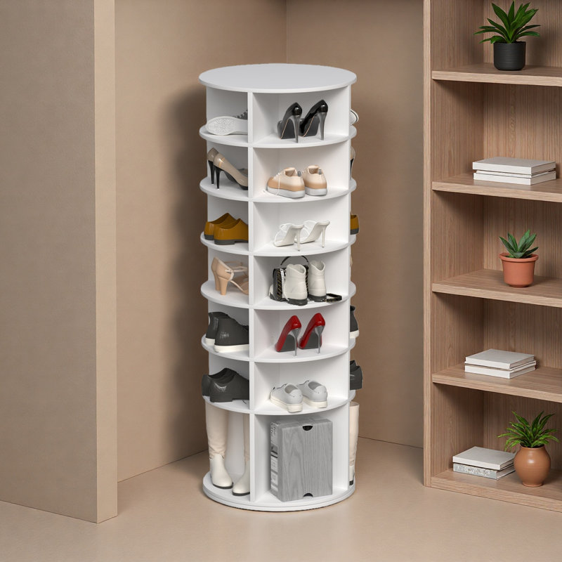 Rotating Shoe Rack Tower, 7-Tier Spinning Shoe Rack, Free Standing 360° Revolving Shoe Organizer, High Bottom Design Shoe Tower Spinning Storage Lazy Susany, Fits 28 Pairs Of Shoes (7-Tier)
