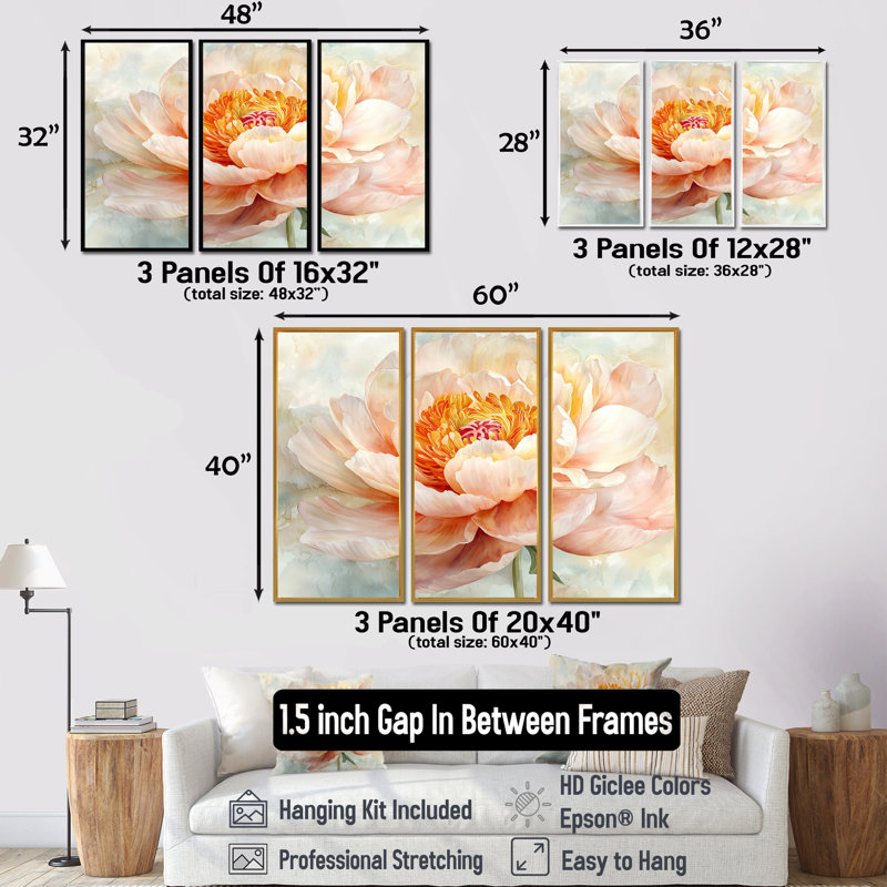 Ensemble de 3 pivoines nénuphars Simplicity Bloom II, H 28 po x l 36 po, Impression encadrée sans passe-partout
