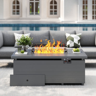 51" H X 21" W Metal Propane Outdoor Fire Pit Table With Cover, Crystals