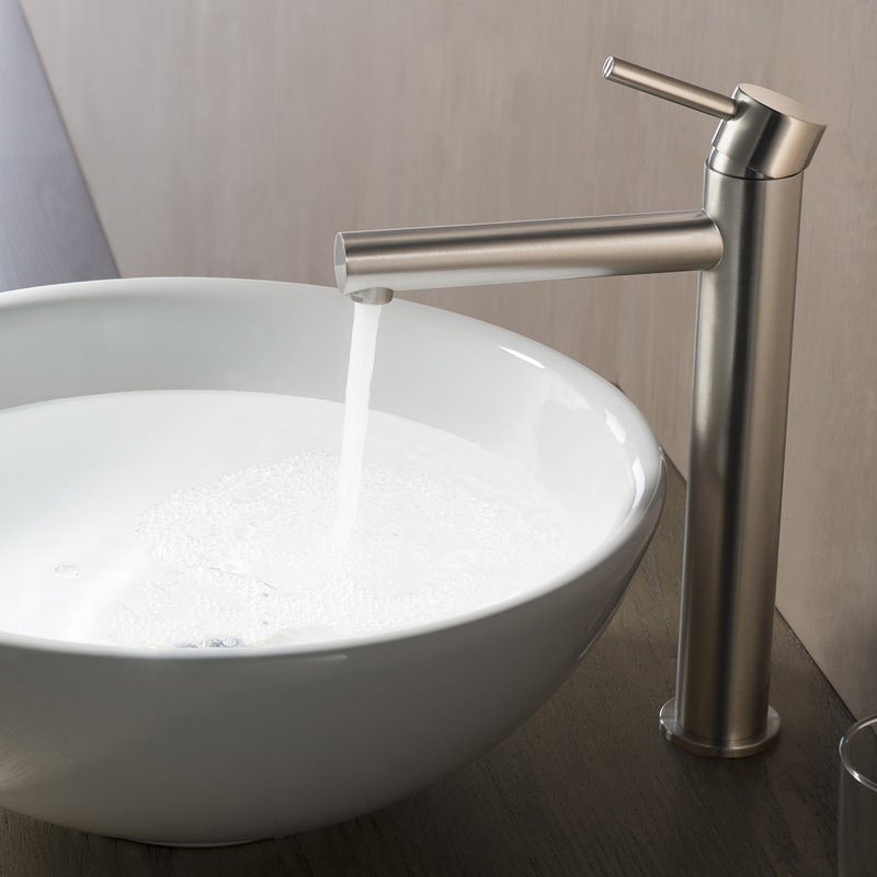 Robinet de lavabo vasque monotrou en nickel brossé Blossom, Nickel brossé