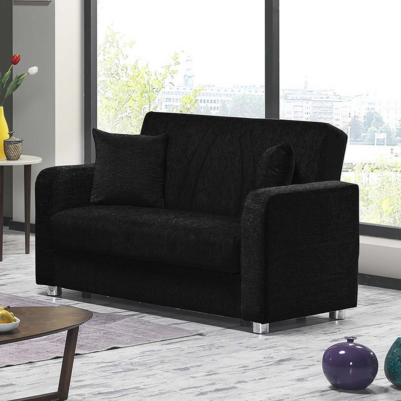 PrimeNest Gravita Collection Upholstered Convertible Loveseat with Storage, Black