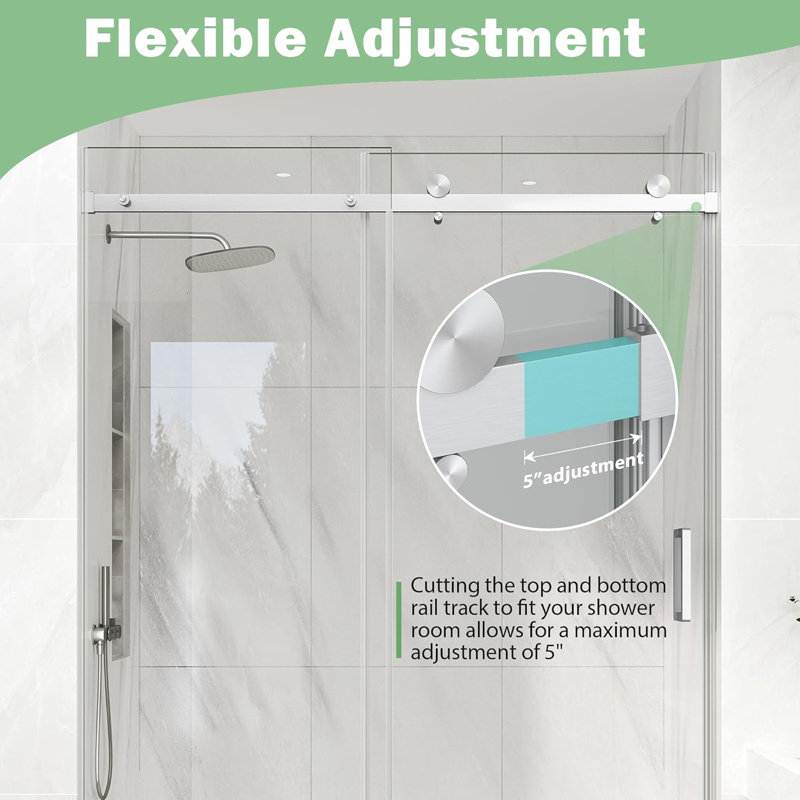 49"-54" W x 76" H Single Sliding Frameless Shower Door in Brushed Nickel with 1/4" (6mm) Clear Tempered Glass, Brushed Nickel