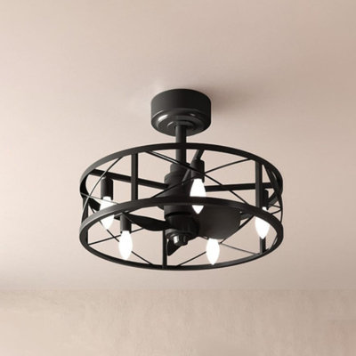 Ventilateur de plafond encastré à intensité variable de 20 pouces à DEL avec télécommande et luminaire cage en or pour cuisine et chambre à coucher