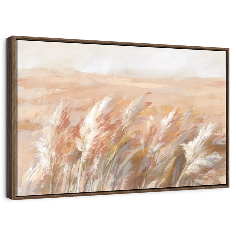 Herbes de prairie en terre cuite, 37 po x 25 po, Cadre flottant noyer