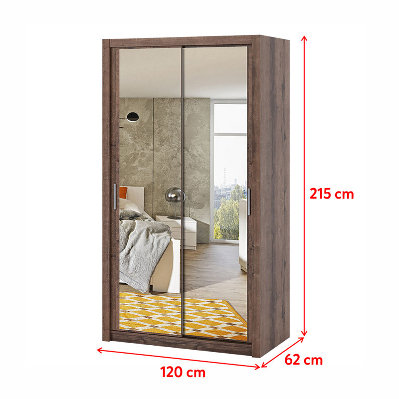 Frazierii 2 Door Manufactured Wood Wardrobe, 215cm H x 120cm W x 62cm D, Monastery