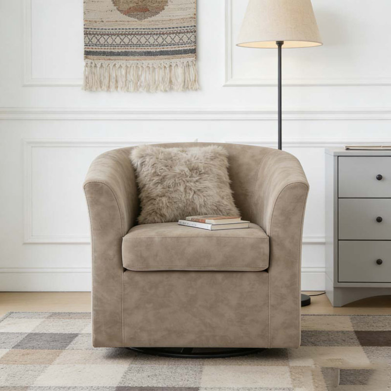 Fauteuil demi-tonneau pivotant en similicuir, Abricot