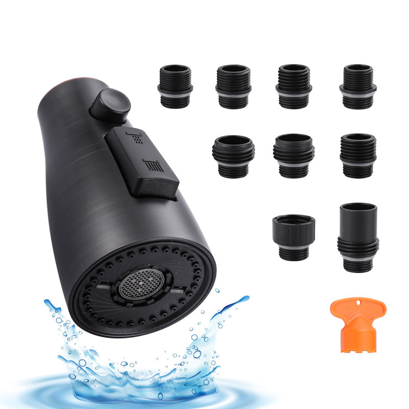 Tête de douchette extractible 3 fonctions pour robinet de cuisine avec 9 adaptateurs, Bronze frotté à l'huile