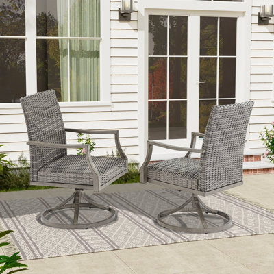 Allure Patio Wicker Padded Swivel Dining Chairs
