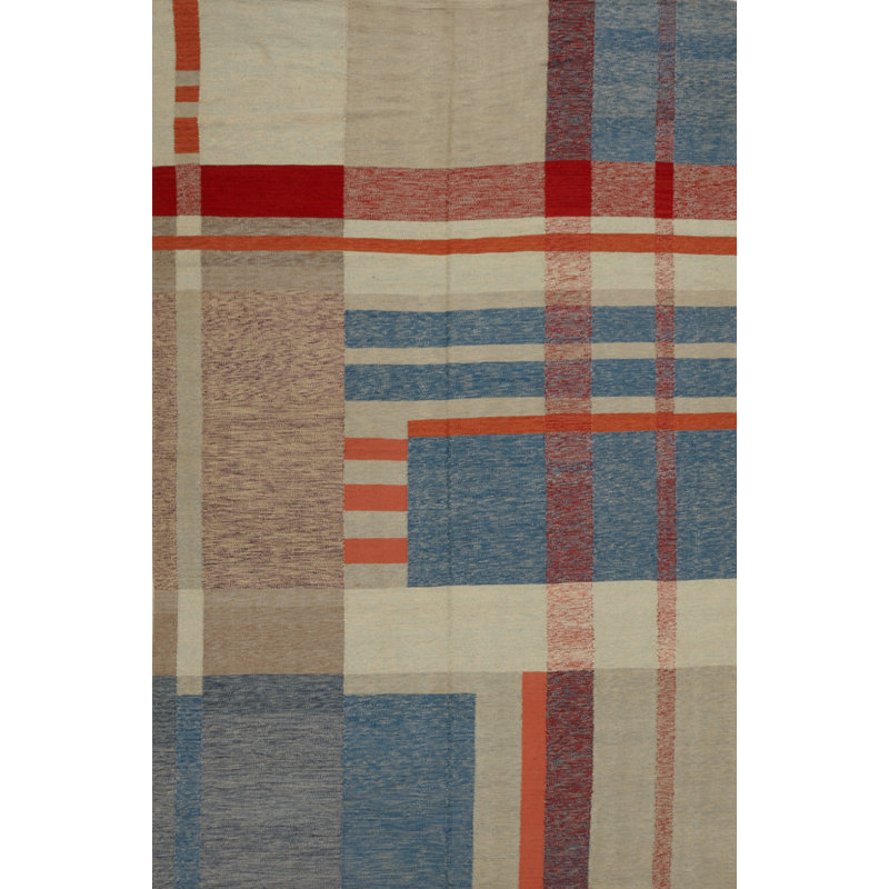 Tapis brun/bleu handwoven à tissage plat