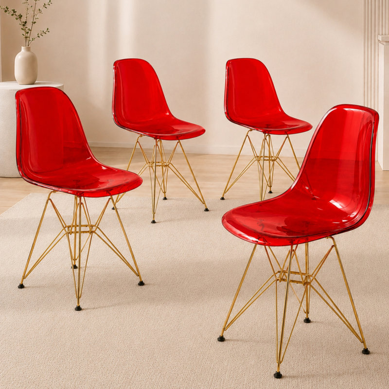 Chaise de salle à manger Northfleet, Rouge diaphane, Ensemble de 4, Doré