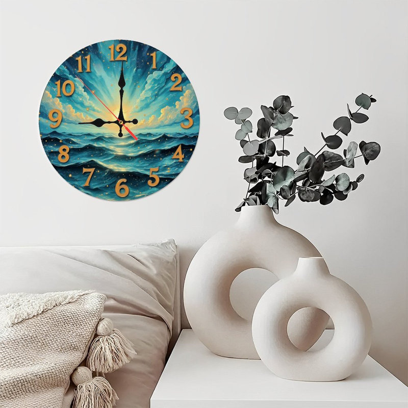 Horloge, chiffres, océan, lever de soleil