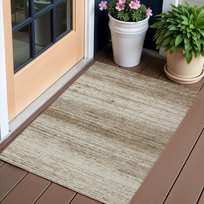 Tapis extérieur lavable rayé brun et beige 3 pi x 5 pi