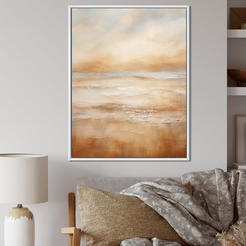 «Beige Sandy Clouds Horizon III», art mural sur toile, H 32 po x l 16 po x P 1 po, Cadre flottant blanc