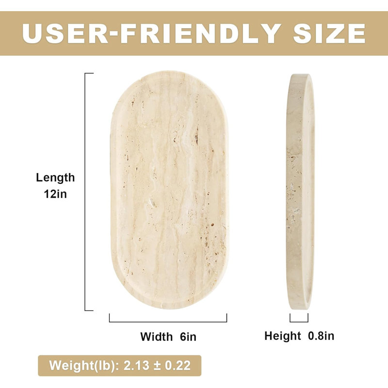 Italian Natural Travertine Dressing Table Decorated Marble Tray, 12-Inch X 6-Inch Light Beige Travertine Style Miscellaneous Tray, Can Hold Perfume, Candles And Jewelry