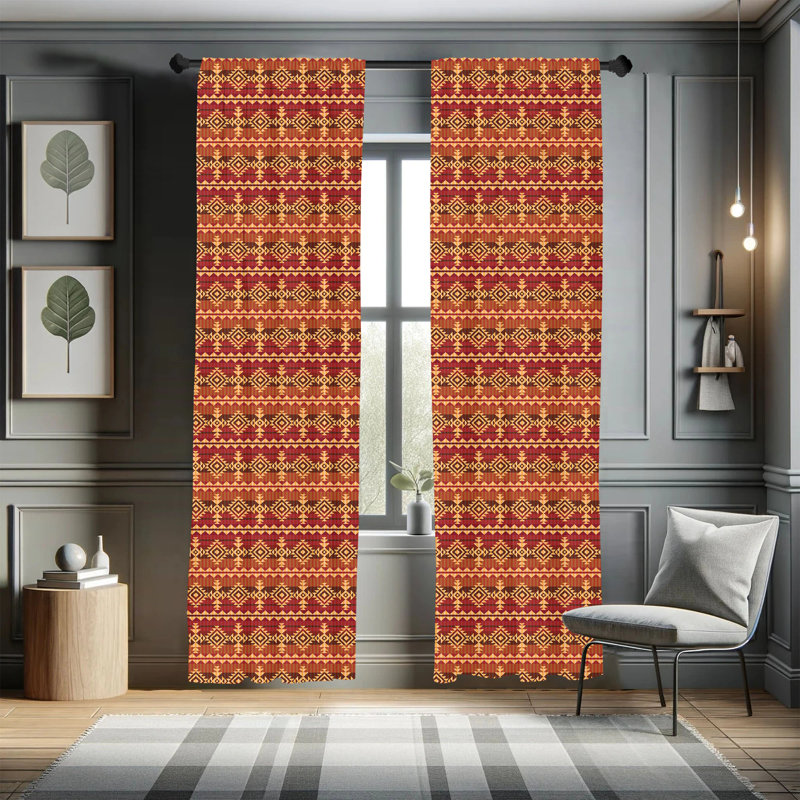 Aztec Patterned Light Filtering Polyester Curtain Panels, 28" x 95", Set of 2